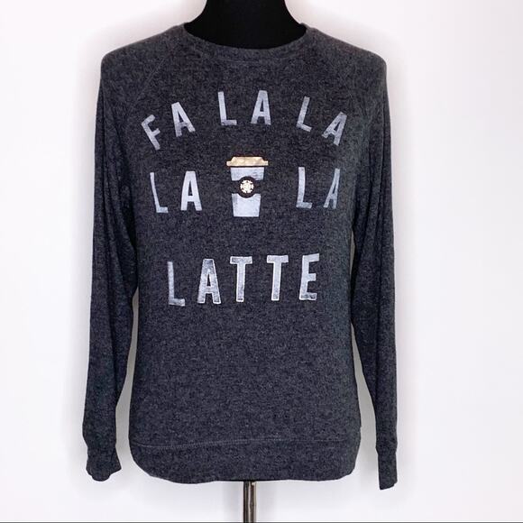 Fifth Sun gray Fa La La Latte holiday long sleeve knit top size Extra Small XS - Picture 1 of 10